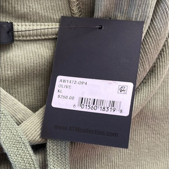 ATM Anthony Thomas Melillo Olive Green Ribbed Hoodie - Picture 5 of 5